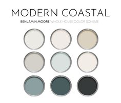 the modern coastal paint color scheme is shown in various shades and sizes, including black, white