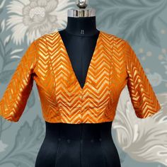 Check out this item in my Etsy shop https://www.etsy.com/uk/listing/1356019752/orange-deep-v-neck-chevron-geometric Simple Brocade Blouse Designs, Plain Blouse Front Neck Designs, Orange Blouse Designs Latest, Trendy Front Neck Blouse Designs, Banarasi Blouse Designs Latest, Deep V Neck Blouse Indian, Orange Saree Contrast Blouse, Front Blouse Designs Latest, Front V Neck Blouse Designs