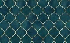 a blue and gold wallpaper with an intricate design