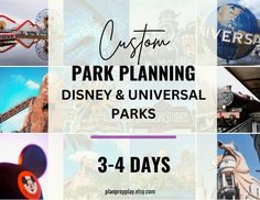 the disneyland park and universal studios logo is featured in this postcard