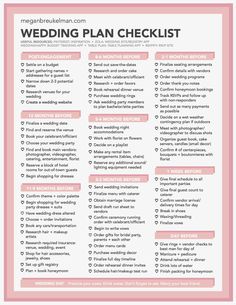 the wedding plan checklist is shown in pink