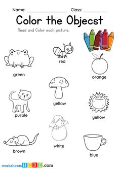 the color the objects worksheet for kids to practice their handwriting and writing skills