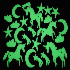 Glow in The Dark Unicorn Set - Pack of 24 Pcs - Party Glowz Dark Unicorn, Unicorn Wall Decor, Dark Wedding Theme, Unicorn Set, Mint Rooms, Rainbow Wall Decor, Dark Decor, Glow Stars, Unicorn Wallpaper