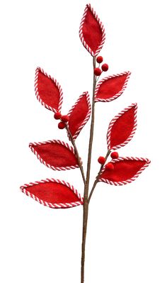 "This festive red and white velvet leaf spray with red pom pom berries will make a gorgeous statement in any of your holiday décor.  They are a perfect embellishment for wreaths, centerpieces, swags, garlands or Christmas trees and can also be used in Valentine's Day projects. Stem is 29\" inches long and may be bent to reduce shipping cost but can be reshaped if needed. Order ships in 1-3 business days.  Additional shipping fees may apply to orders shipping to Alaska, Hawaii or Puerto Rico.  Check out all of my other listings at: https://www.etsy.com/shop/TheFrontPorchByDeb" Garlands Christmas, Felt Leaf, Christmas Leaves, Whimsical Wreaths, Felt Leaves, Floral Craft, Red Felt, Holly Berries, Floral Wire