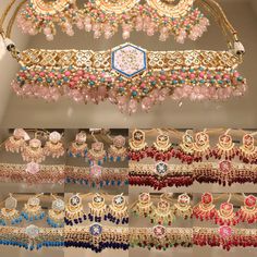 Handcrafted with love to give a real traditional look for this set beautifully studded with kundan stones and pearls give a royal look. Includes: Choker, Tikka, Earrings Nath Nose Ring, Meenakari Necklace, Necklace Set With Earrings, Polki Earrings, Royal Look, Pink Turquoise, Green Item, Bridal Wear, Baby Pink