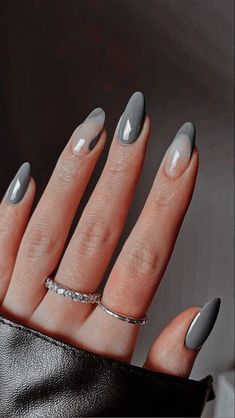 Grey Nail Designs, Subtle Nails, Casual Nails, Gray Nails, Almond Acrylic Nails, Short Acrylic Nails Designs, Classy Nails, Chic Nails, Short Acrylic Nails