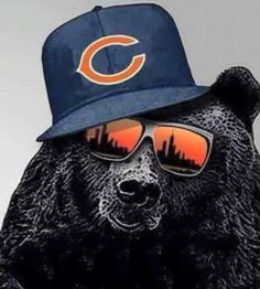 a chicago bears bear wearing sunglasses and a hat with the word who you wit?