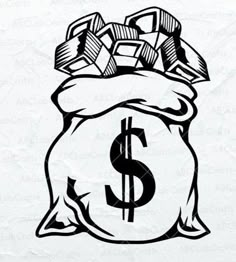 a drawing of a bag full of money