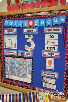 a bulletin board with numbers and words on it