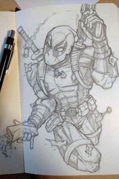 Deadpool Drawing, Marvel Art Drawings, Comic Art Sketch, Deadpool Art, Marvel Drawings, Doodle Art Designs, Dessin Adorable, Spiderman Art, A Pencil