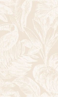 a white and beige wallpaper with leaves on it