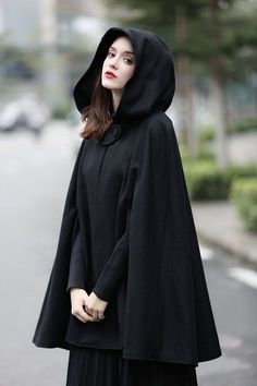 Black Hooded Wool Coat ,wool Cloak Cape, Cashmere Women custom clothes from a list Wool Winter Coat Long Jacket, Christmas Gift Coat, Black Cashmere Coat Cape Cloak Mantel Cape, Fesyen Islam, Hooded Wool Coat, Wool Winter Coat, Hooded Cape, Black Wool Coat, Hooded Cloak, Wool Winter, Cape Coat