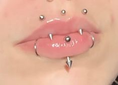 a woman's lips with spikes and piercings on them