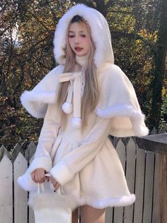 ❤︎ ice elf hooded outerwear + fur dress❤︎ This item will take 2-3 weeks to ship. Ice Princess Costume, Princess Cape, White Dress Winter, Winter Cape, Dress Cape, Fur Dress, Fairy Outfit, Winter Princess, Snow Dress