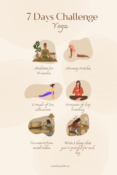 the 7 days challenge for yoga is shown in this graphic above it's image