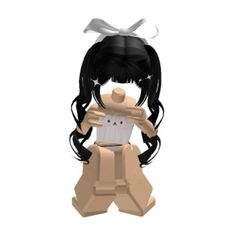 a paper doll with black hair holding a piece of paper in it's hands