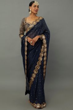 Vani Vats, Heavy Lehenga, Beautiful Sarees, Wedding Diamond, Embroidered Saree, Georgette Blouse, Blue Saree, Designer Blouse