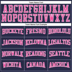 a green and pink font set with the letters in different languages, all on one side