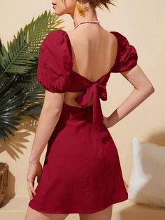 Red Frock, Red Flower Dress, Mini Frock, Party Dress Classy, Backless Gown, Short Frock, Red Shirt Dress, Frock For Women, Red Dresses Classy