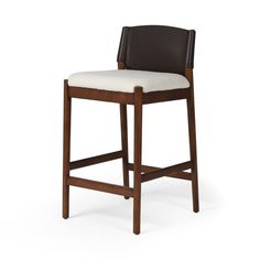 Lulu Counter Stool Espresso Leather Blend Angled View Four Hands Counter Height Bar Stools, Wood Bar, Swivel Bar Stools