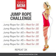 an advertisement for the jump rope challenge, featuring a woman in red top and orange shorts