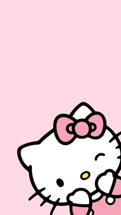 an image of a hello kitty wallpaper in pink and white with the word hello kitty on it