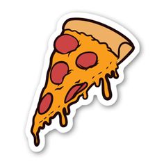 a slice of pizza with cheese and pepperoni on it is shown in the shape of a sticker