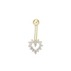 You'll love the charming style this 14k gold cubic zirconia heart belly ring has to offer.Click on this JEWELRY & WATCHES GUIDE to learn about fit, styles, materials and more! Length: 12 mm Gauge: 16g Thread: external Metal: 14k gold Finish: polished Packaging: pouchSTONE DETAILS Stone type: cubic zirconia Total weight: 1/8 ct. Center stone size: 1 mm x 1 mm Shape: round Setting: prong Gemstones may have been treated to enhance their appearance. Special care may be required. Please visit our Gem Elegant Heart-shaped Belly Rings, Elegant Heart-shaped Wedding Belly Rings, Elegant 14k Gold Belly Rings For Gift, Belly Ring, Belly Rings, Gold Finish, Belly Button Rings, Cubic Zirconia, Jewelry Watches