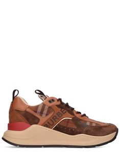 Burberry Sean Leather Sneakers Designer's ID: 8057350 Coming fo the FW22 Collection, features Burberry Logo Print on the side, And a Back Embroidered B, front and back Pull Loops, monogram design, and a rubber sole. Color: Brown Composition: 46% Cotton, 36% Calf, 18% Cow Made in ITALY Burberry Sneakers, Checked Fabric, Ankle Rain Boots, Burberry Vintage, Unlimited Money, Brown Sneakers, Sheep Leather, Burberry Shoes, Monogrammed Leather