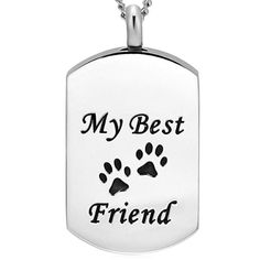 a dog tag that says, my best friend with paw prints on the front and bottom