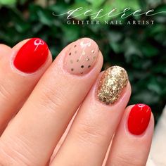 Polka Dot Christmas Nails, Red Birthday Nail Designs, Bright Red Nail Designs, Christmas 2023 Nails, Dip Nails Christmas, New Years Nail Ideas, Christmas Shellac Nails, Black Nail Tech, Nails Polka Dots