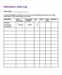 27+ Free Daily Log Samples & Templates - PDF, DOC Medication Schedule Printable, Medication Checklist, Binder Organization Ideas, Health Binder, Bullet Journal Health, Medication Schedule