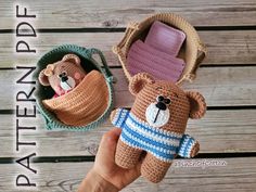 two crocheted teddy bears in small baskets