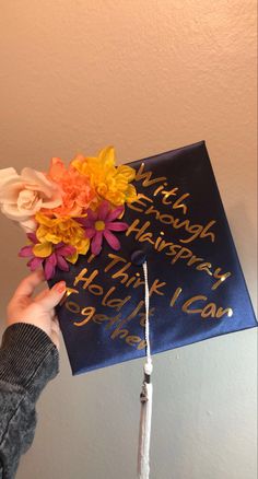 “With enough hairspray I think I can hold it together” Cosmo School Grad Cap, Graduation Cap Designs Hair Stylist, Cosmo Graduation Cap, Cosmetology Grad Cap Ideas, Cosmetology Grad Cap, Cosmetology Graduation Cap Ideas