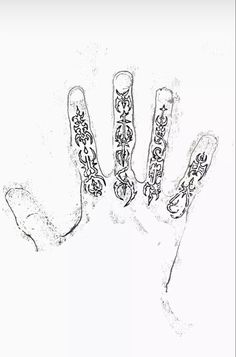 a drawing of a person's hand with chains on the thumbnails and fingers