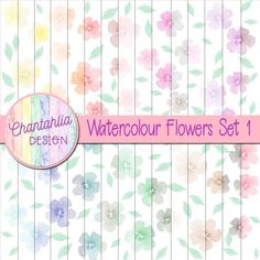 watercolor flowers set 1 in pastel colors