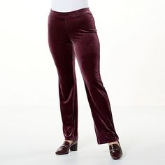 IMAN Global Chic Stretch Velvet Bootcut Pant This sophisticated velvet pant makes a great addition to your fall and winter wardrobe. Pair with a sparkly top to create a dazzling looks for the holiday season. Velvet Pant, Sparkly Top, Ponte Pants, Bootcut Pants, Velvet Pants, Stretch Velvet, Draped Fabric, Sangria, Fall And Winter