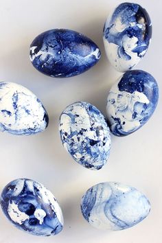 blue and white marble eggs are shown in this instagramtion photo with the caption save