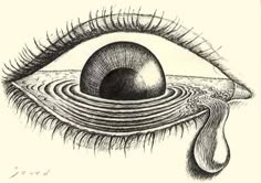 a drawing of an eye with tears coming out of it