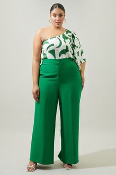 Posh Suave Belted Wide Leg Trousers Curve - Fason De Viv Plus Zise, Night Out Tops, Modern Abstract Print, White Forest, Black High Waist, Pantalon Large, Linen Trousers, Curve Dresses, Plus Size Blouses