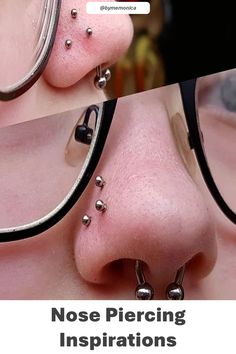 the nose piercing is being displayed in two different pictures