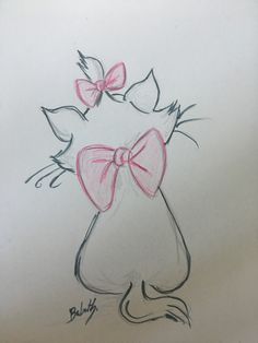 a drawing of a cat with pink bows on it's head is shown in this image