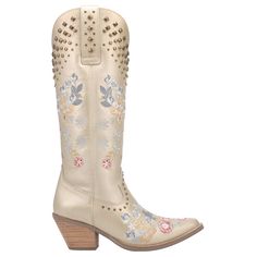 Flowers are everywhere this season, why not on your boots? Soft embroidered flowers highlight the Poppy by Dingo1969. For even more detail, Poppy features stud accents on the top and pull-strap. Made of soft leather with comfortable cowboy heel. Be a cowgirl unlike any other. $79.97 Dingo Boots, Tall Heeled Boots, Justin Boots Womens, Women Casual Flats, Dance Boots, Cowboy Stuff, Gold Boots, Metallic Embroidery, Floral Boots