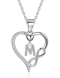 PRICES MAY VARY. 💕Heart Initial Necklace: Delicate and beautiful heart initial necklace with 26 letters from A-Z, you can choose each letter with a special meaning, heart initial pendant is an eternal expression of love. 💕High-Quality Material: The heart initial necklace is made of high-quality 925 sterling silver material, set with AAA+ cubic zirconia stones, sparkling and attractive. The chain length is 18.5+1.5inches, suitable for most women. Your loved one's initials. 💕Design concept: uni Initial Heart Necklace, Initial Necklace Silver, Initial Necklaces, Necklaces Silver, Women's Spurs, Infinity Heart, Infinity Necklace, Initial Jewelry, Pretty Necklaces