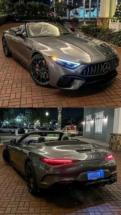 two different views of a silver sports car