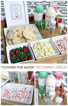 cookies for santa's decorating station with candy, marshmallows and peppermints