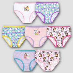 Your child will love getting on fun adventures with a pair from this 7-Pack Gabby's Dollhouse Briefs. Made from 100% cotton, these regular-rise briefs offer them all-day comfort. Plus, they're designed with a full elastic waistband for a secure fit. This pack includes seven printed briefs, each featuring a different print of Gabby and her cat friends to add fun flair to their essentials drawer. Playful Cotton Bottoms With Character Print, Playful Cartoon Print Bottoms For Sleepover, Fun Cotton Bottoms For School, Playful Multicolor Machine Washable Bottoms, Playful Character Print Bottoms For Playwear, Cotton Bedtime Bottoms With Cartoon Print, Machine Washable Cotton Bottoms For Playtime, Playful Cotton Bottoms, Machine Washable, Playful Cotton Bottoms Machine Washable