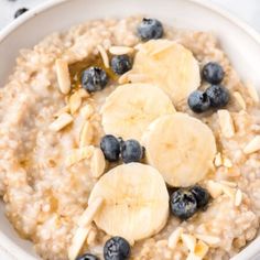 oatmeal with bananas and blueberries in a bowl