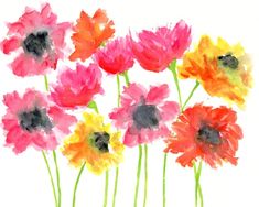 watercolor painting of colorful flowers on white background