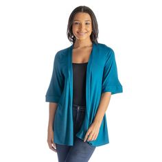 Add simple style to your wardrobe with this women's 24Seven Comfort Apparel open front elbow length sleeve cardigan.Click on this WOMEN'S GUIDE to find the perfect fit and more! Add simple style to your wardrobe with this women's 24Seven Comfort Apparel open front elbow length sleeve cardigan.Click on this WOMEN'S GUIDE to find the perfect fit and more! FEATURES Soft fabric with stretch No closure - open front Elbow sleeves UnlinedFIT & SIZING Regular fit 29 1/2-in. length from shoulder to hemFA Solid Open Front Cardigan For Daywear, Solid Color Open Front Cardigan For Daywear, Fall Stretch Short Sleeve Cardigan, Solid Short Sleeve Cardigan For Fall, Short Sleeve Cardigan For Fall, Solid Color 3/4 Sleeve Cardigan For Layering, Stretch Cardigan With 3/4 Sleeve For Layering, Layering Cardigan With 3/4 Sleeve, Stretch Open Front Cardigan